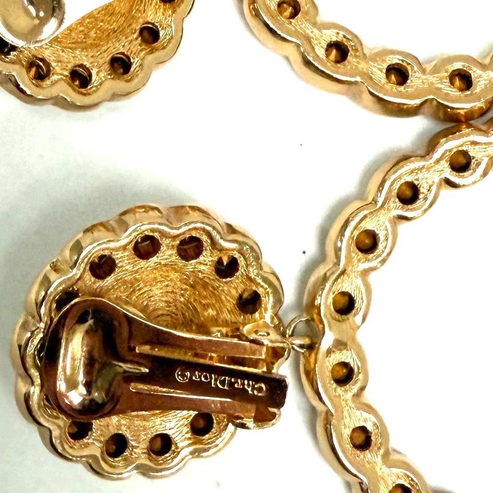 Elegant Christian Dior Vintage Gold Plated & Silver Crystal Large Hoop Earrings - Picture 8 of 11